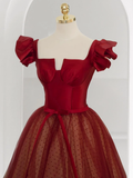 Niulatu Ball Gown Red Tulle Prom Dress HZ1110