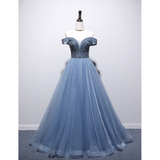 Niulatu Ball Gown Blue Tulle Prom Dress HZ1110