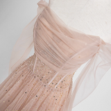 Niulatu A line Off The Shoulder Pink Tulle Prom Dress HZ1110