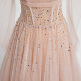 Niulatu A line Off The Shoulder Pink Tulle Prom Dress HZ1110