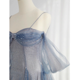 Niulatu A line Off The Shoulder Blue Tulle Prom Dress HZ1110