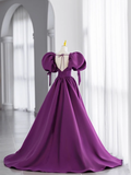 Niulatu Gown Short Sleeves Grape Satin Long Prom Dresses HZ1110