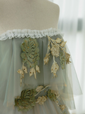 Niulatu Gown Short Sleeves Tulle Green Long Prom Dresses HZ1110