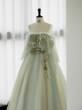Niulatu Gown Short Sleeves Tulle Green Long Prom Dresses HZ1110