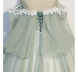 Niulatu Gown Short Sleeves Tulle Green Long Prom Dresses HZ1110