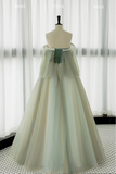 Niulatu Gown Short Sleeves Tulle Green Long Prom Dresses HZ1110