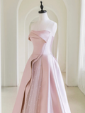 Niulatu Satin Tulle Pink Long Prom Dress With Pearls HZ1110