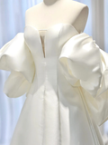 Niulatu Sweetheart Neck Satin White Long Wedding Dresses HZ1110