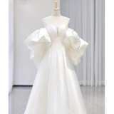 Niulatu Sweetheart Neck Satin White Long Wedding Dresses HZ1110