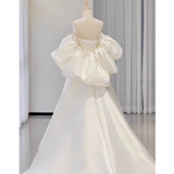 Niulatu Sweetheart Neck Satin White Long Wedding Dresses HZ1110