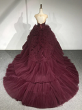 Niulatu Ball Gown Sweetheart Tulle Burgundy Sweet 16 Dresses HZ1110