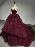 Niulatu Ball Gown Sweetheart Tulle Burgundy Sweet 16 Dresses HZ1110