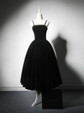 Niulatu A-Line Velvet Tea Length Burgundy Prom Dress HZ1110