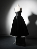 Niulatu A-Line Velvet Tea Length Burgundy Prom Dress HZ1110
