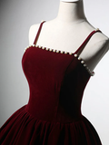 Niulatu A-Line Velvet Tea Length Burgundy Prom Dress HZ1110
