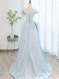 Niulatu Light Sky Blue Satin Tulle Long Prom Dres HZ1110
