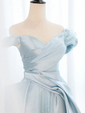 Niulatu Light Sky Blue Satin Tulle Long Prom Dres HZ1110