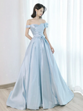 Niulatu Light Sky Blue Satin Tulle Long Prom Dres HZ1110