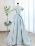Niulatu Light Sky Blue Satin Tulle Long Prom Dres HZ1110