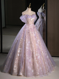 Niulatu Gown Sweetheart Neck Tulle Lace Purple Long Sweet 16 Dresses HZ1110