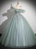 Niulatu Gown Off Shoulder Tulle Lace Green Long Sweet 16 Dresses HZ1110