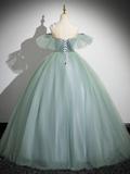 Niulatu Gown Off Shoulder Tulle Lace Green Long Sweet 16 Dresses HZ1110