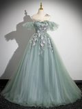 Niulatu Gown Off Shoulder Tulle Lace Green Long Sweet 16 Dresses HZ1110