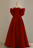 Niulatu Sweetheart Neck Satin Red Long Prom Dress HZ1110