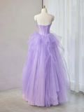 Niulatu Purple Sweetheart Neck Tulle Applique Long Prom Dress HZ1110