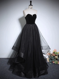 Niulatu A-Line Tulle Black Long Prom Dress HZ1110