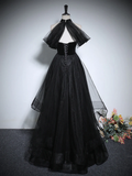 Niulatu A-Line Tulle Black Long Prom Dress HZ1110