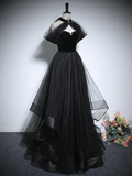 Niulatu A-Line Tulle Black Long Prom Dress HZ1110