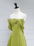 Niulatu A-Line Off Shoulder Green Satin Long Prom Dress HZ1110