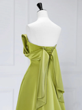 Niulatu A-Line Off Shoulder Green Satin Long Prom Dress HZ1110