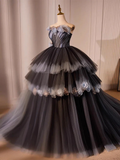 Niulatu Gown Black Tulle Long Prom Gown Sweet 16 Dresses HZ1110