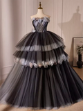 Niulatu Gown Black Tulle Long Prom Gown Sweet 16 Dresses HZ1110
