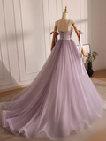 Niulatu V Neck Tulle Beads Lilac Long Prom Dress HZ1110