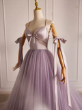 Niulatu V Neck Tulle Beads Lilac Long Prom Dress HZ1110