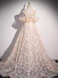 Niulatu Off Shoulder Lace Tulle Long Prom Dress HZ1110