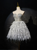 Niulatu Sweetheart Neck Tulle Beads Feather Homecoming Dresses HZ1110