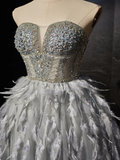 Niulatu Sweetheart Neck Tulle Beads Feather Homecoming Dresses HZ1110
