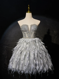Niulatu Sweetheart Neck Tulle Beads Feather Homecoming Dresses HZ1110