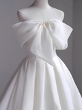 Niulatu A-Line Off The Shoulder Satin White Long Wedding Dresses HZ1110