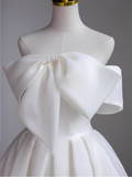 Niulatu A-Line Off The Shoulder Satin White Long Wedding Dresses HZ1110