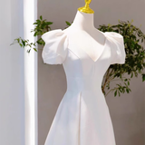 Niulatu A line Short Sleeves White Long Wedding Dresses HZ1110