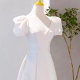 Niulatu A line Short Sleeves White Long Wedding Dresses HZ1110