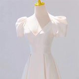 Niulatu A line Short Sleeves White Long Wedding Dresses HZ1110