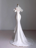Niulatu Mermaid Off the Shoulder Short Sleeves White Satin Wedding Dresses HZ1110