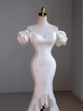 Niulatu Mermaid Off the Shoulder Short Sleeves White Satin Wedding Dresses HZ1110