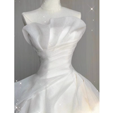 Niulatu Ball Gown Strapless White Tulle Wedding Dresses HZ1110